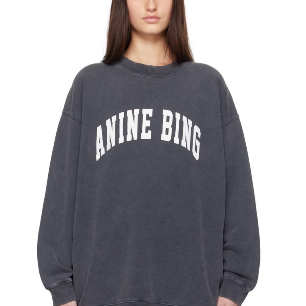 Anine Bing Charcoal Sweatshirt with White Logo